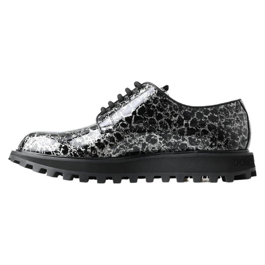 Dolce & Gabbana | Black White Derby Patent Leather Shoes | McRichard Designer Brands