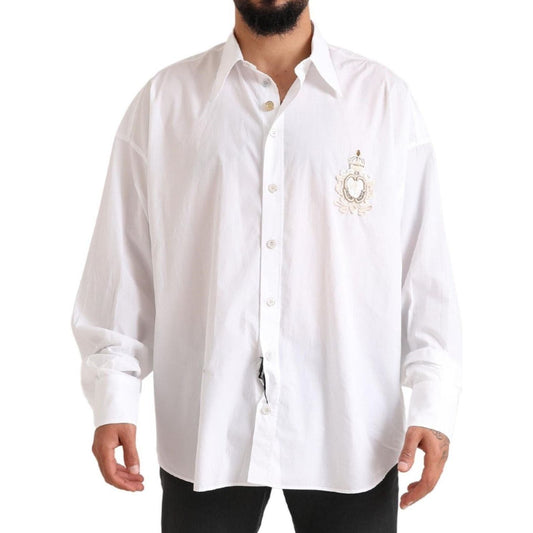 Dolce & Gabbana | White Logo Cotton Casual Long Sleeves Shirt | McRichard Designer Brands