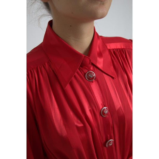 Dolce & Gabbana | Red Satin Silk Button Down Belted Midi Dress | McRichard Designer Brands
