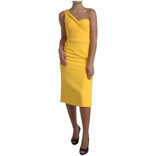 Dolce & Gabbana | Yellow One Shoulder Side Slit Midi Dress | McRichard Designer Brands