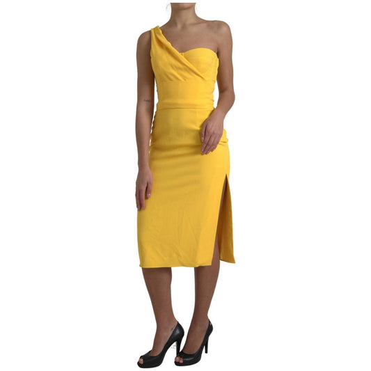 Dolce & Gabbana | Yellow One Shoulder Side Slit Midi Dress | McRichard Designer Brands