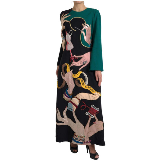 Dolce & Gabbana | Multicolor Long Sleeves A-line Maxi Dress | McRichard Designer Brands