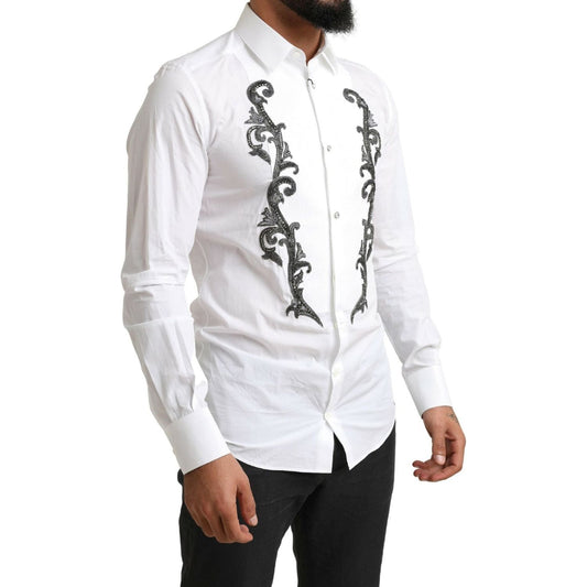 Dolce & Gabbana | White Tuxedo Slim Fit Baroque Shirt | McRichard Designer Brands