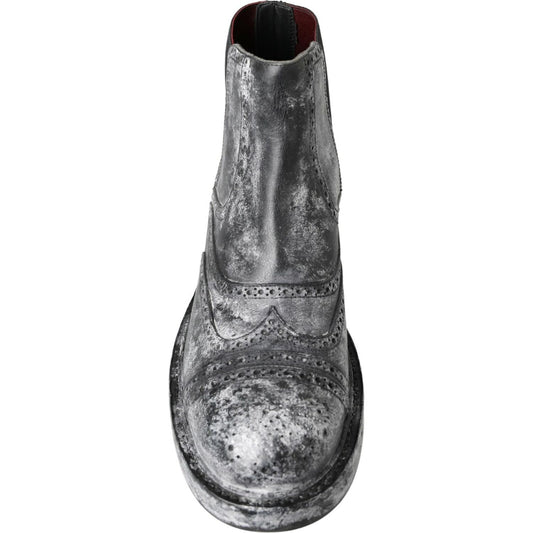 Dolce & Gabbana | Black Gray Leather Ankle Boots | McRichard Designer Brands