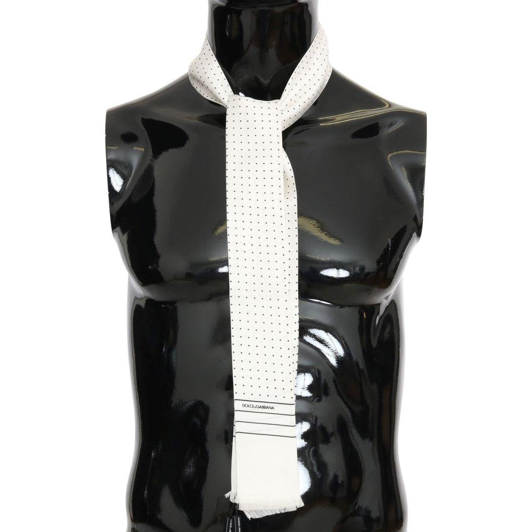Dolce & Gabbana | White Polka Dotted Silk Skinny Scarf | McRichard Designer Brands