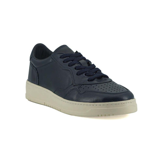 Saxone of Scotland | Navy Blue Leather Low Top Sneakers | McRichard Designer Brands