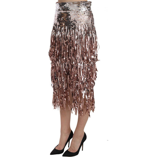 Dolce & Gabbana | Sequin Embellished Fringe Midi Pencil Skirt | McRichard Designer Brands