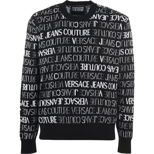 Versace Jeans | Black and White Cotton Logo Details Sweater  | McRichard Designer Brands