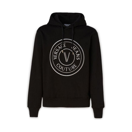Versace Jeans | Black Cotton Logo Details Hooded Sweatshirt MAN SWEATERS | McRichard Designer Brands