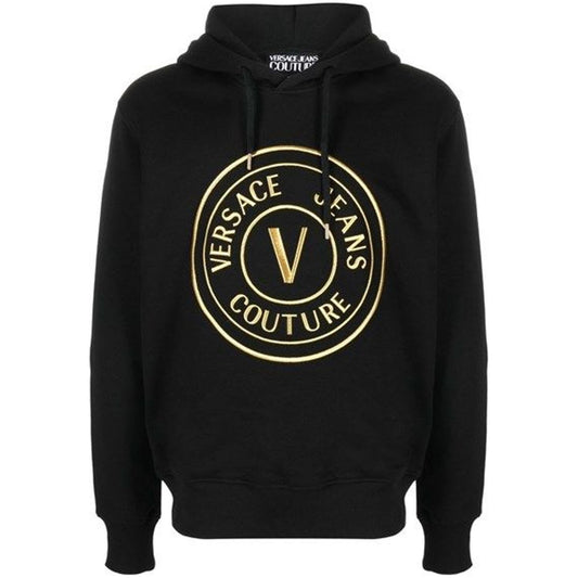 Versace Jeans | Black Cotton Logo Details Hooded Sweatshirt  | McRichard Designer Brands