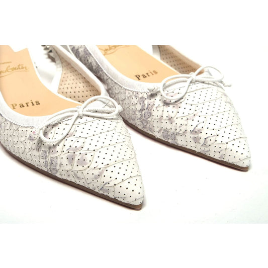 Christian Louboutin | White Perforated Printed Flat Point Toe Shoe - McRichard Designer Brands