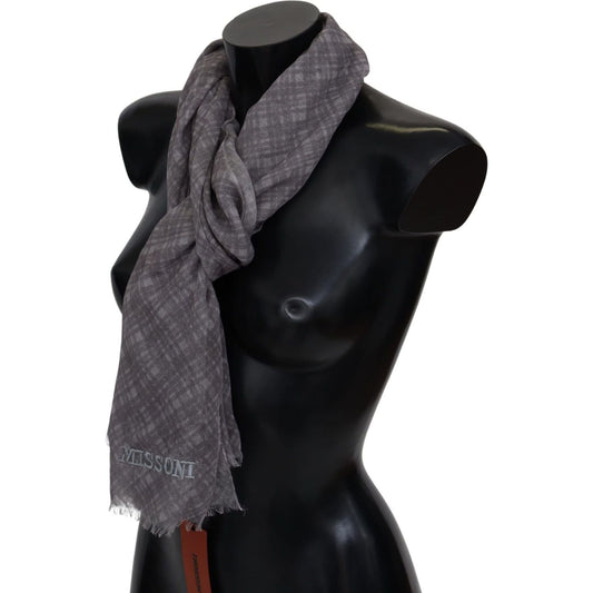 Missoni | Gray Plaid Wool Unisex Neck Wrap Scarf  | McRichard Designer Brands