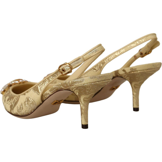 Dolce & Gabbana | Gold Crystal Slingbacks Pumps Heels Shoes | McRichard Designer Brands