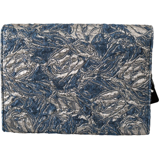 Dolce & Gabbana | Blue Silver Jacquard Leather Document Briefcase Bag Briefcase | McRichard Designer Brands