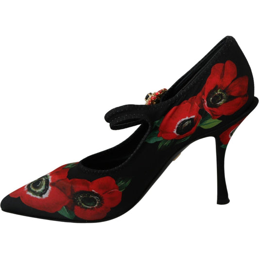 Dolce & Gabbana | Black Red Floral Mary Janes Pumps Shoes Shoes | McRichard Designer Brands