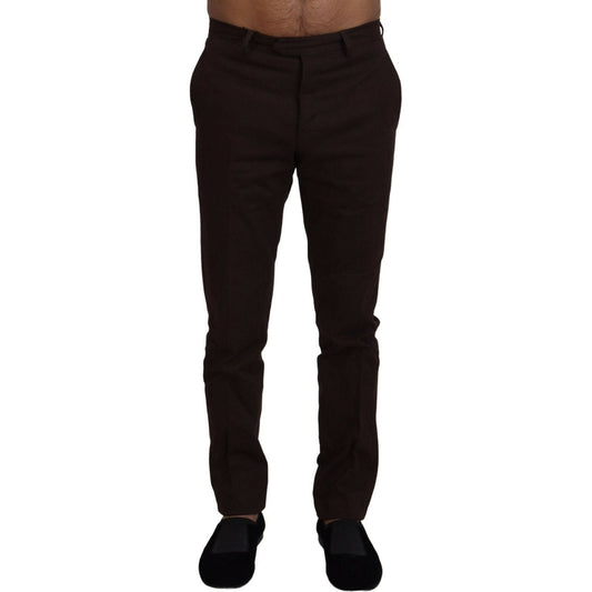 BENCIVENGA | Brown Cotton Tapered Formal Men Pants - McRichard Designer Brands
