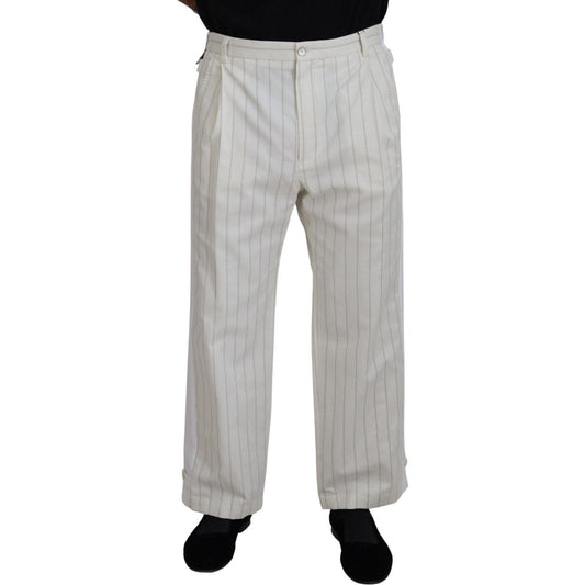 Dolce & Gabbana | White Cotton Striped Formal Pants - McRichard Designer Brands