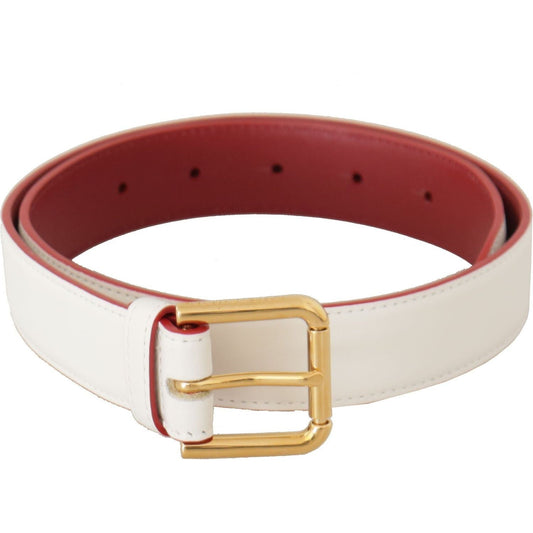 Dolce & Gabbana | White Calf Leather Two-Toned Gold Metal Buckle Belt - McRichard Designer Brands