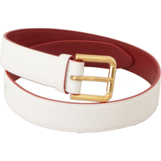 Dolce & Gabbana | White Calf Leather Two-Toned Gold Metal Buckle Belt - McRichard Designer Brands