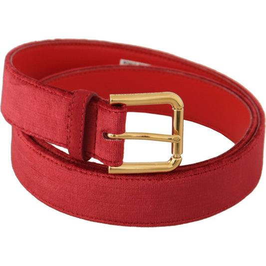 Dolce & Gabbana | Red Velvet Gold Logo Engraved Metal Buckle Belt - McRichard Designer Brands