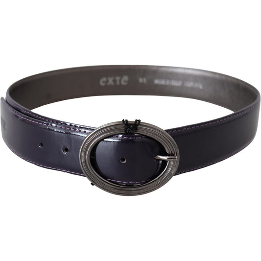 Exte | Purple Silver Oval Metal Buckle Waist Leather Belt - McRichard Designer Brands