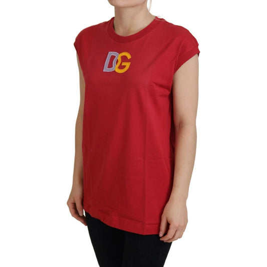 Dolce & Gabbana | Red Cotton DG Logo Tank Top T-shirt  | McRichard Designer Brands