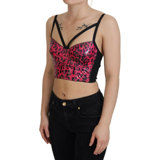 Dolce & Gabbana | Pink Leopard Print Cropped Bustier Corset Top - McRichard Designer Brands