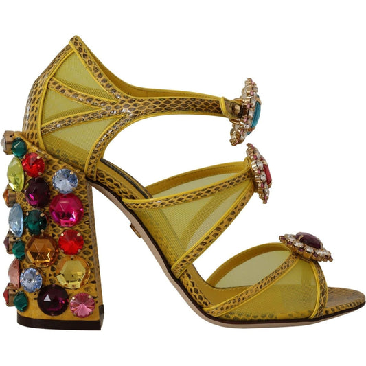 Dolce & Gabbana | Yellow Leather Crystal Ayers Sandals Shoes | McRichard Designer Brands