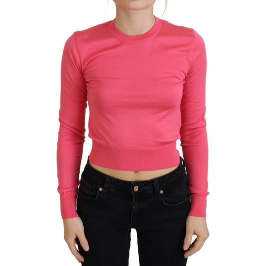 Dolce & Gabbana | Pink Silk Cropped Crewneck Pullover Sweater - McRichard Designer Brands