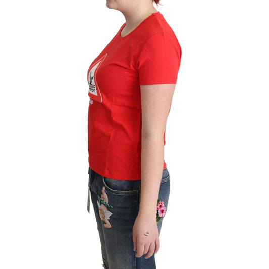 Moschino | Red Cotton Swim Graphic Triangle Print  T-shirt | 89.00 - McRichard Designer Brands