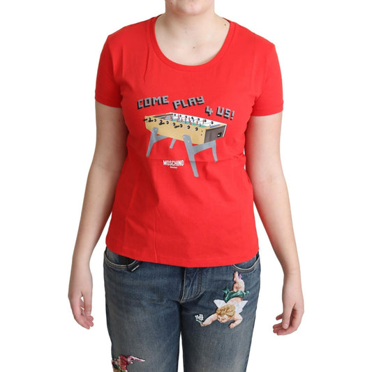 Moschino | Red Cotton Come Play 4 Us Print Tops Blouse T-shirt | 89.00 - McRichard Designer Brands