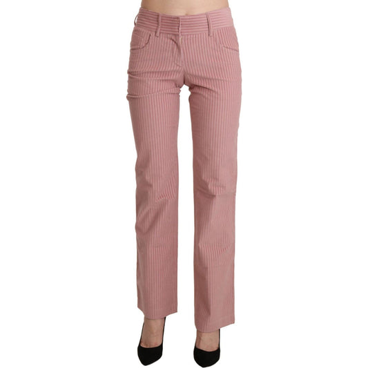 Ermanno Scervino | Pink Mid Waist Straight Trouser Cotton Pants  | McRichard Designer Brands