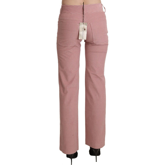 Ermanno Scervino | Pink Mid Waist Straight Trouser Cotton Pants  | McRichard Designer Brands