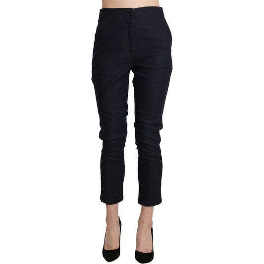 Ermanno Scervino | Black High Waist Capri Cropped Cotton Pants Jeans & Pants | McRichard Designer Brands