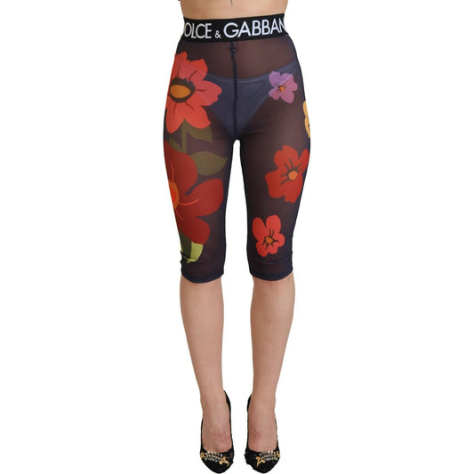 Dolce & Gabbana | Black Floral Leggings Stretch Waist Pants | McRichard Designer Brands
