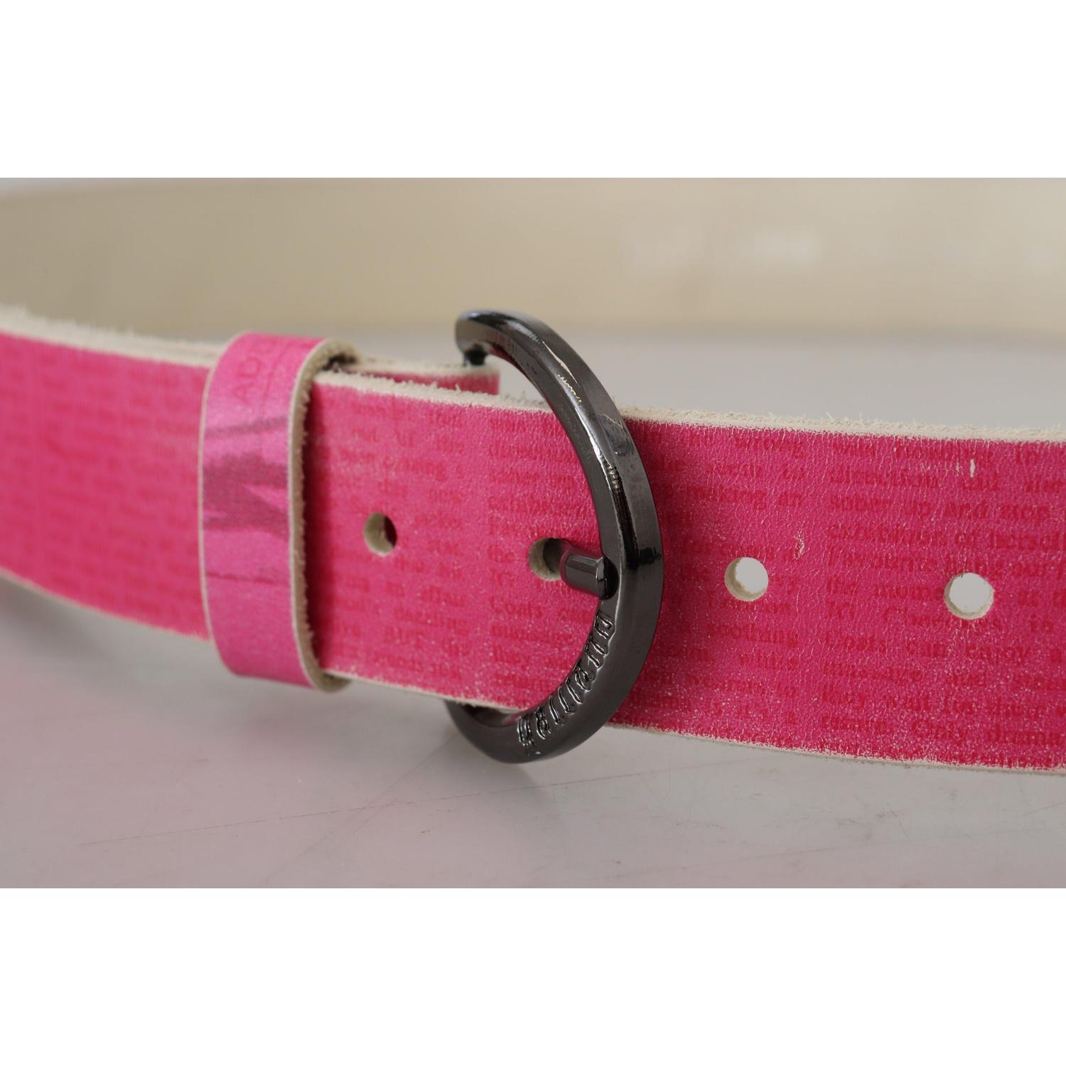 John Galliano | Pink Leather Letter Logo Round Buckle Waist Belt - McRichard Designer Brands