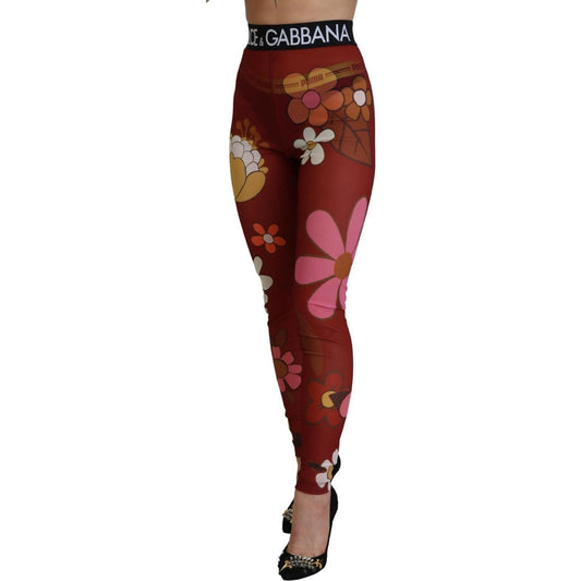 Dolce & Gabbana | Red Floral Leggings Stretch Waist Pants | McRichard Designer Brands