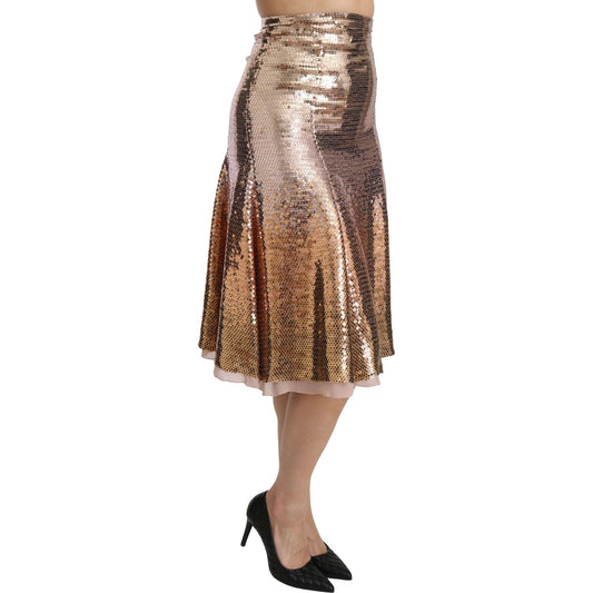 Dolce & Gabbana | Gold Sequined High Waist Midi Skirt | McRichard Designer Brands