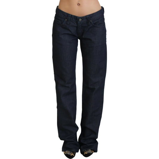 Exte | Dark Blue Low Waist Straight Fit Women Denim Jeans - McRichard Designer Brands
