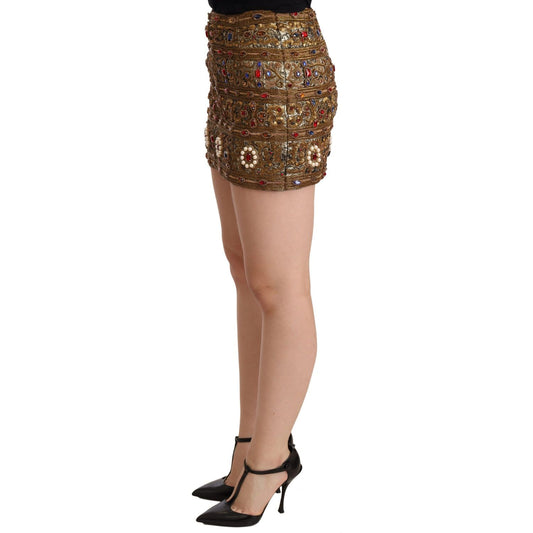 Dolce & Gabbana | Gold Crystal Jacquard High Waist Skirt | McRichard Designer Brands