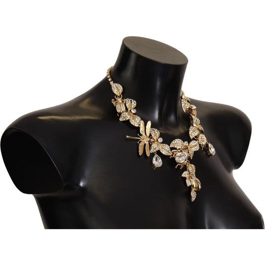 Dolce & Gabbana | Gold Brass Floral Sicily Crystal Statement Necklace WOMAN NECKLACE | McRichard Designer Brands