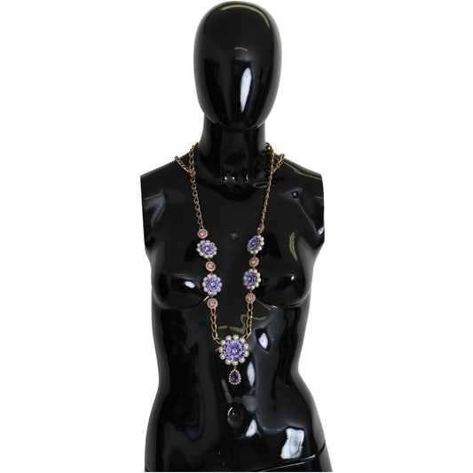 Dolce & Gabbana | Gold Tone Floral Crystals Purple Embellished Necklace Necklace | McRichard Designer Brands