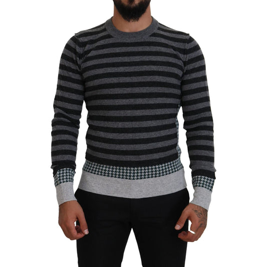 Dolce & Gabbana | Black Gray Wool Logo Pullover Sweater | McRichard Designer Brands