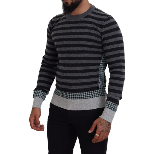 Dolce & Gabbana | Black Gray Wool Logo Pullover Sweater | McRichard Designer Brands