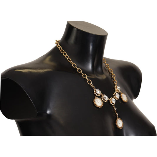 Dolce & Gabbana | Gold Clock Statement Crystal Chain Necklace WOMAN NECKLACE | McRichard Designer Brands