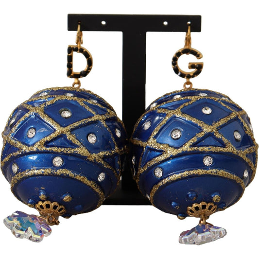 Dolce & Gabbana | Blue Christmas Ball Crystal Hook Gold Brass Earrings WOMAN EARRING | McRichard Designer Brands