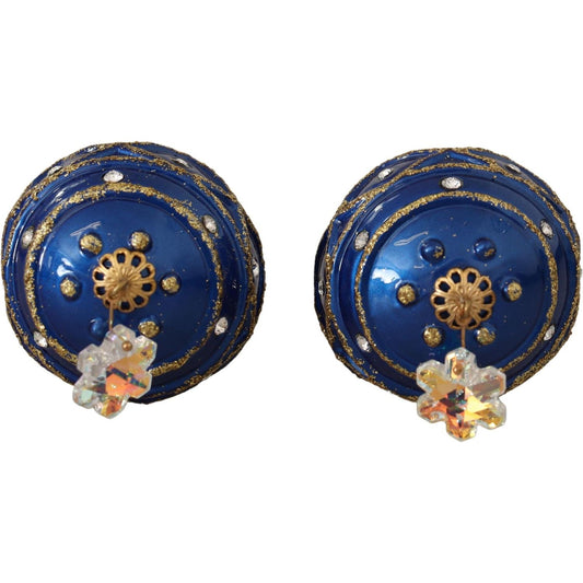 Dolce & Gabbana | Blue Christmas Ball Crystal Hook Gold Brass Earrings WOMAN EARRING | McRichard Designer Brands