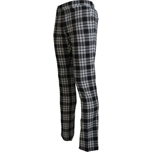 BENCIVENGA | Black Checkered Cotton Men Casual Pants | McRichard Designer Brands