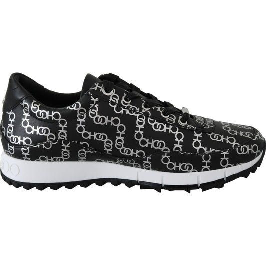 Jimmy Choo | Black and Silver Leather Monza Sneakers | McRichard Designer Brands