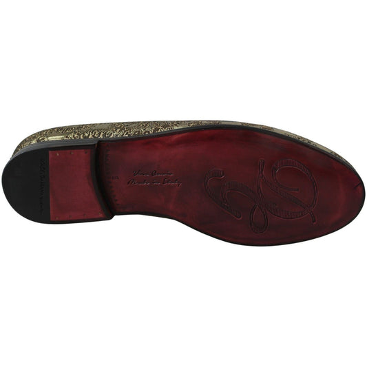 Dolce & Gabbana | Gold Jacquard Flats Mens Loafers Shoes  | McRichard Designer Brands